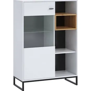 Policová skříň Nízká vitrína BEND 2 - bílá / dub artisan