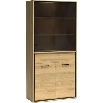 Policová skříň Prostorná vitrína GINETTE - ořech hikora