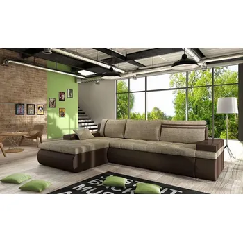 Sedací souprava Rozkládací rohová sedací souprava EPLATO - hnědá ekokůže / hnědá, levý roh