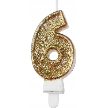 Dortová svíčka Svíčka číslice premium č. 6 zlatá 7,3 cm