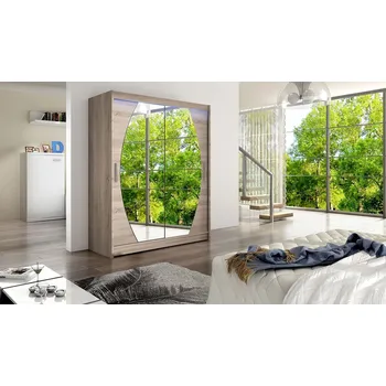 Šatní skříň Šatní skříň 150 cm se zrcadlem a LED osvětlením ELADIO 8 - dub lanýž