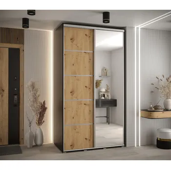 Šatní skříň Šatní skříň YVONA 5 - 140/60 cm, černá / dub artisan / stříbrná