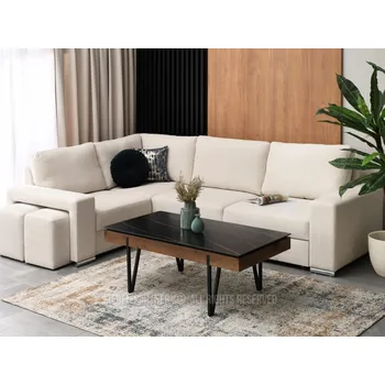 Konferenční stolek Široký konferenční stolek AMAL - ořech / černý mramor / černý