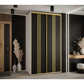 Šatní skříň Šatní skříň YVONA 6 - 130/60 cm, bílá / černá / zlatá