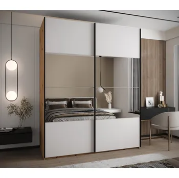 Šatní skříň Dvoudveřová skříň SAMARA 4 - 200 cm, dub artisan / bílá / černá