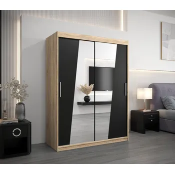 Šatní skříň Šatní skříň se zrcadly ELVIRA - šířka 150 cm, dub sonoma / černá