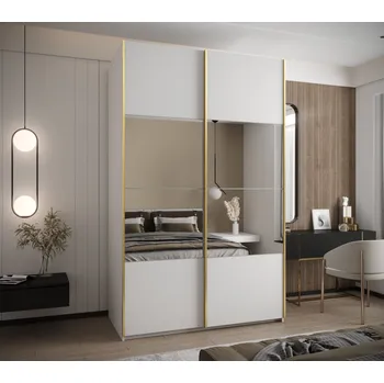 Šatní skříň Dvoudveřová skříň SAMARA 4 - 160 cm, bílá / zlatá