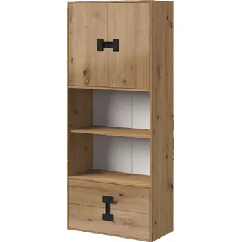 regál Vysoký regál BASHIRA 2 - dub / dub artisan lesklá