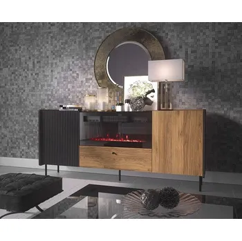 Komoda Komoda s elektrickým krbem ASHEBORO - ořech / san sebastian / černá