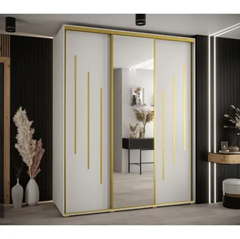 Šatní skříň Šatní skříň YVONA 9 - 190/60 cm, bílá / zlatá
