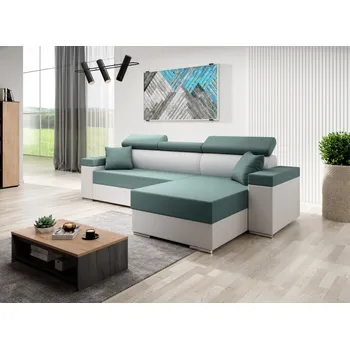 Sedací souprava Stylová rozkládací sedačka LEXIA S - bílá / tyrkysová, pravý roh