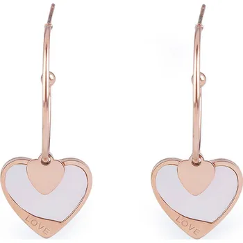 Náramek Náušnice z nerezové oceli kruhy srdce, střední, 2 růžové zlato