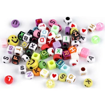 Dětské navlékací korálky Plastové korálky mix s písmenky, srdíčky a smajlíky, velké, mix