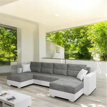 Sedací souprava Rozkládací sedací souprava do U LUCASA 2 - světlé šedá / bílá eko kůže