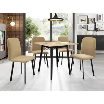 Jídelní stůl Jídelní set 4+1 PHOBIE - dub kraft / černý / hnědý