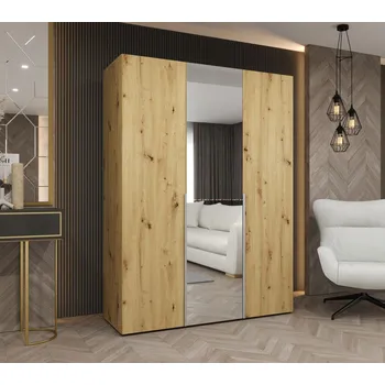 Šatní skříň Šatní skříň 150 cm ASUDA se zrcadlem - dub artisan / stříbrná