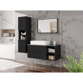 Koupelnový nábytek Sestava do koupelny SEGUNDO 5 - černý mramor / matná černá / černá + sifon ZDARMA
