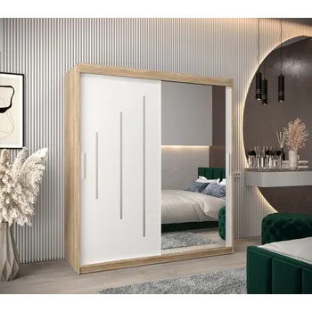 Šatní skříň Šatní skříň se zrcadlem LISA - šířka 180 cm, dub sonoma / bílá