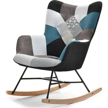 Křeslo Houpací křeslo JORG - modrý patchwork / černý / buk
