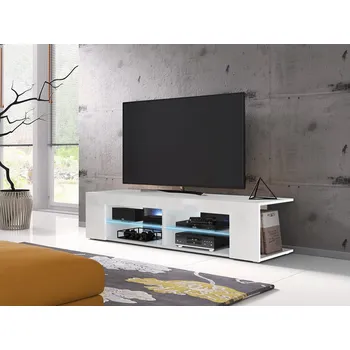 Televizní stolek Televizní stolek s LED osvětlením KINSALE 1 - bílý / lesklý bílý