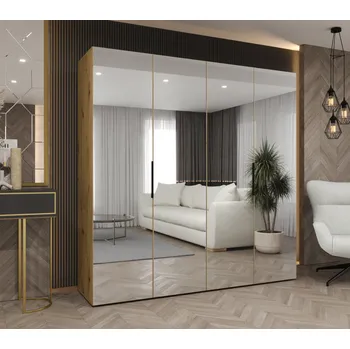 Šatní skříň Zrcadlová šatní skříň 200 cm RABIA - dub artisan / černá