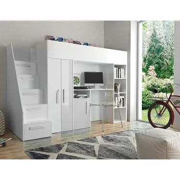 Dětská postel Patrová postel s psacím stolem Klára - bílá