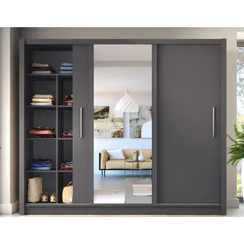 Šatní skříň Velká šatní skříň 248 cm se zrcadlem ARMENIA - grafitová