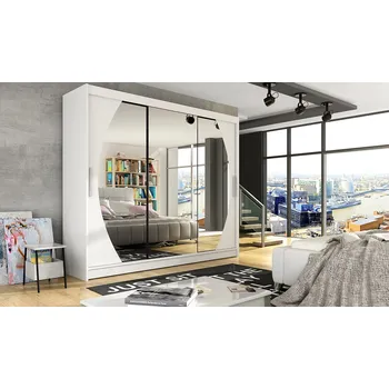 Šatní skříň Prostorná šatní skříň se zrcadlem Jumbo - šířka 250 cm, bílá