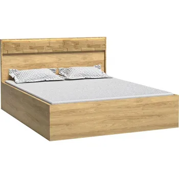 Postel Manželská postel bez matrace s LED osvětlením 160x200 SUCRE - ořech hikora / dub