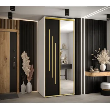 Šatní skříň Šatní skříň YVONA 9 - 110/60 cm, bílá / černá / zlatá