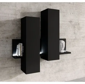 Policová skříň Závěsná skříňka 152 cm s LED osvětlením KIBOU - matná černá