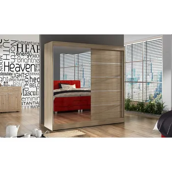 Šatní skříň Elegantní šatní skříň 200 BULAN III, dub Sonoma se zrcadlem