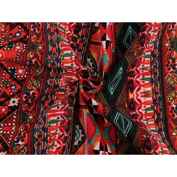 Bavlněná látka / plátno s řidší vazbou etno, střední, 1 červená