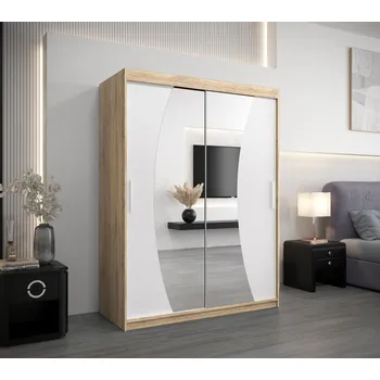 Šatní skříň Skříň s posuvnými dveřmi ANABELA - 150 cm, dub sonoma / bílá
