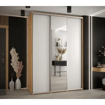 Šatní skříň Šatní skříň YVONA 3 - 180/60 cm, dub artisan / bílá / stříbrná