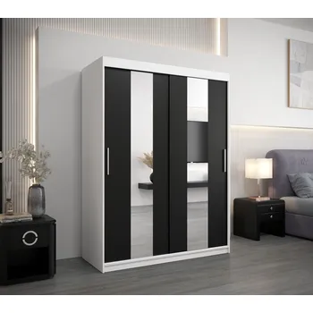 Šatní skříň Šatní skříň se zrcadly MARGARET - šířka 150 cm, bílá / černá