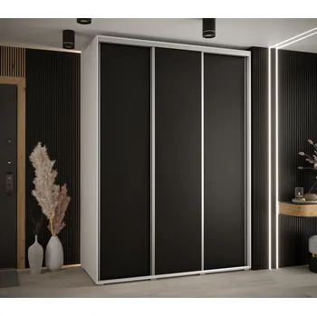 Šatní skříň Šatní skříň YVONA 1 - 180/60 cm, bílá / černá / stříbrná