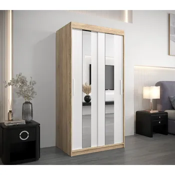 Šatní skříň Šatní skříň se zrcadly JOSEFA - šířka 100 cm, dub sonoma / bílá