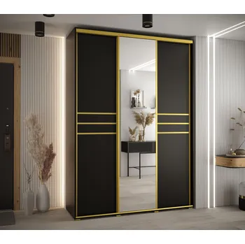 Šatní skříň Šatní skříň YVONA 11 - 170/45 cm, černá / zlatá