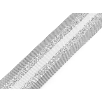 Hladký oboustranný popruh s lurexem šíře 50 mm, střední, 1 šedá světlá stříbrná
