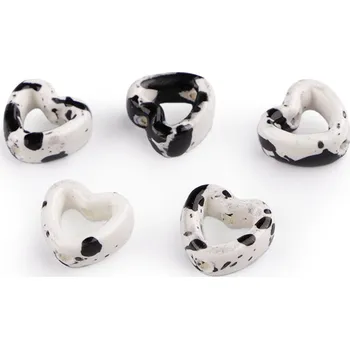 Dětské navlékací korálky Porcelánové korálky / komponenty k výrobě ozdob a přívěsků, velké, 5 bílo-černá srdce