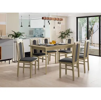 Jídelní stůl Sestava do jídelny 6+1 s rozkládacím stolem SALUSIA 5 - dub sonoma / ocelová