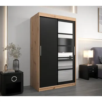 Šatní skříň Šatní skříň se zrcadly MARIE - šířka 120 cm, dub artisan / černá