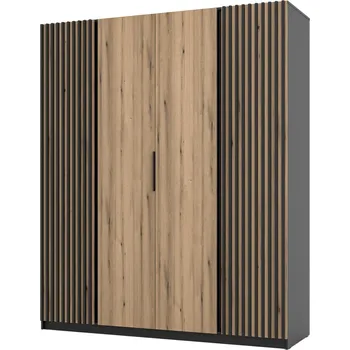 Šatní skříň Vysoká čtyřdvéřová skříň 200 VERU - dub evoke / černá / černá