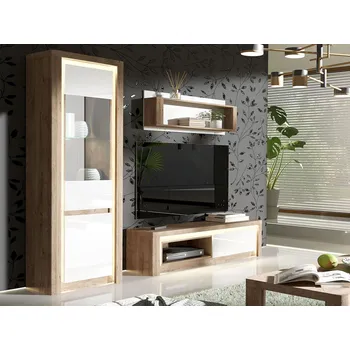 Obývací stěna Nábytek do obývacího pokoje DURAZNO 3 - dub ribbeck / lesklý bílý