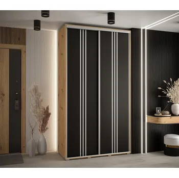 Šatní skříň Šatní skříň ASIRI 6 - 130/60 cm, dub artisan / černá / stříbrná