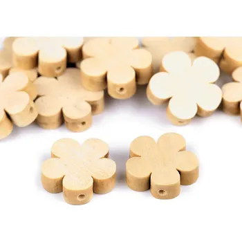 Dětské navlékací korálky Dřevěné korálky nelakované Ø20 mm květ, hvězda, velké, 1 přírodní sv. květ