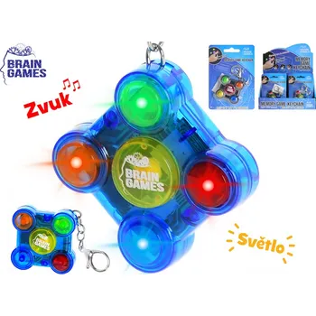 Brain Games klíčenka/test paměti 5x5 cm na baterie se světlem a zvukem - mix barev (modrá, černá, bílá)