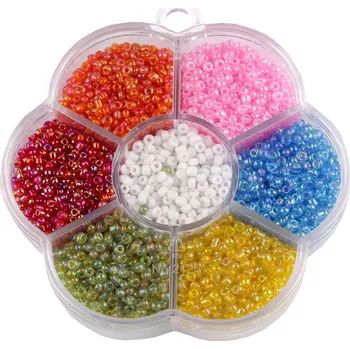 Dětské navlékací korálky Sada skleněných rokajlů v boxu, střední, 10 mix multikolor