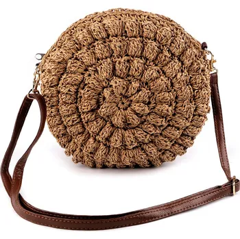 Háčkovaná kabelka z rafie - lýka se zipem crossbody Ø25 cm, střední, 1 (Ø25 cm) hnědá přírodní